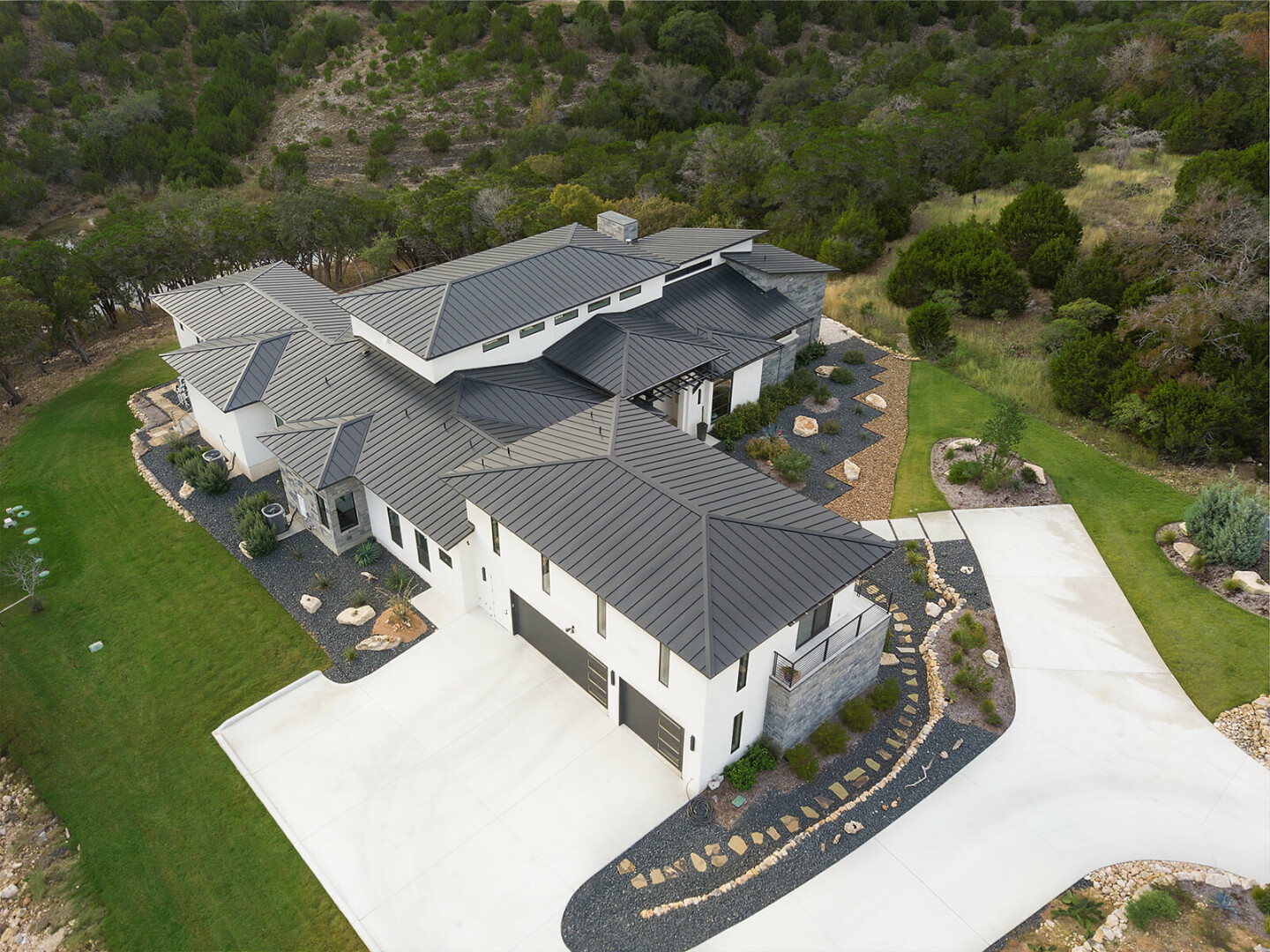 Aerial view of luxurious modern estate in San Antonio TX
