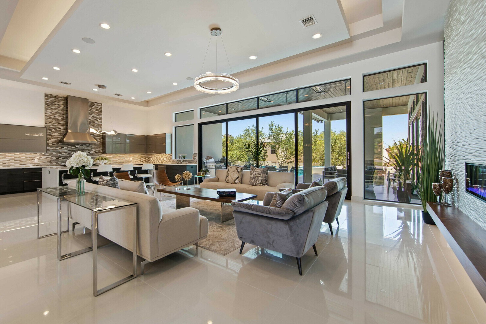 Modern great room boasting seamless indoor-outdoor living San Antonio TX